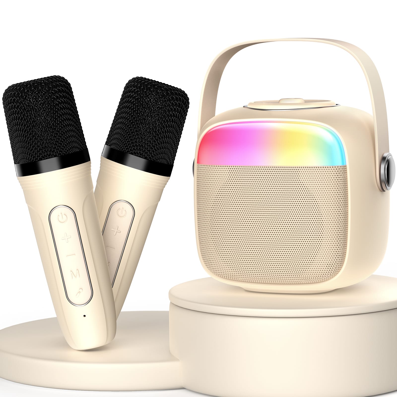 JYX D22 Karaoke Machine in Beige Color with Two Microphones