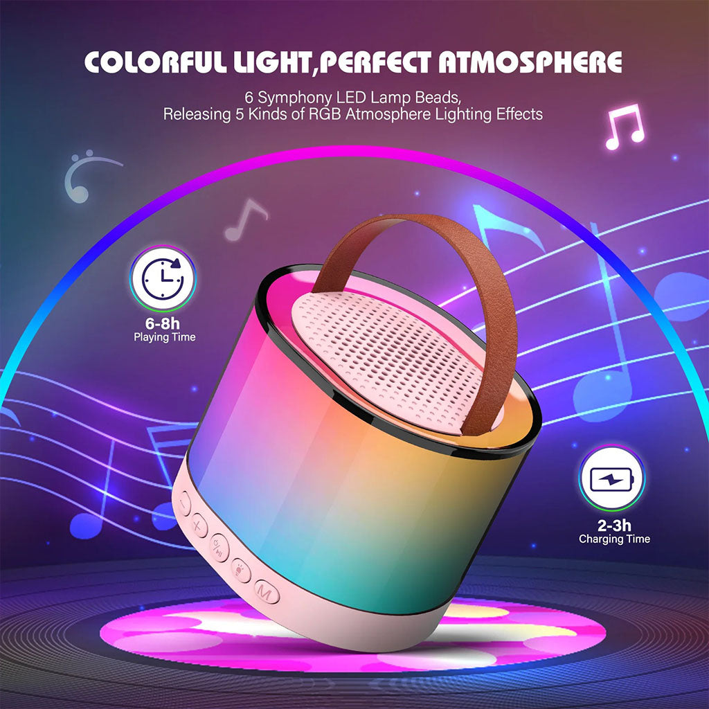 JYX D23 Karaoke Machine for kids with 6 symphony LED lights and 5 RGB lighting effects, creating the perfect atmosphere.