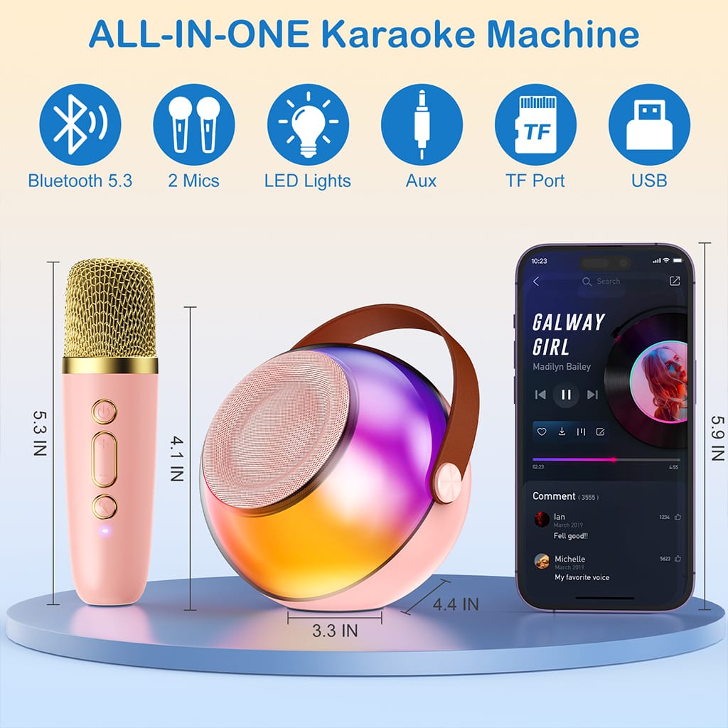 Draagbare karaoke-machine met 2 draadloze microfoons, bluetooth-luidsprekerbox, karaoke-systeem met 2 microfoons en kleurrijke lichten, cadeaus voor jongens en meisjes, geschikt voor familiefeesten Draagbare karaoke-machine met 2 draadloze microfoons, bluetooth-luidsprekerbox, karaoke-systeem met 2 microfoons en kleurrijke lichten, cadeaus voor jongens en meisjes, geschikt voor familiefeesten