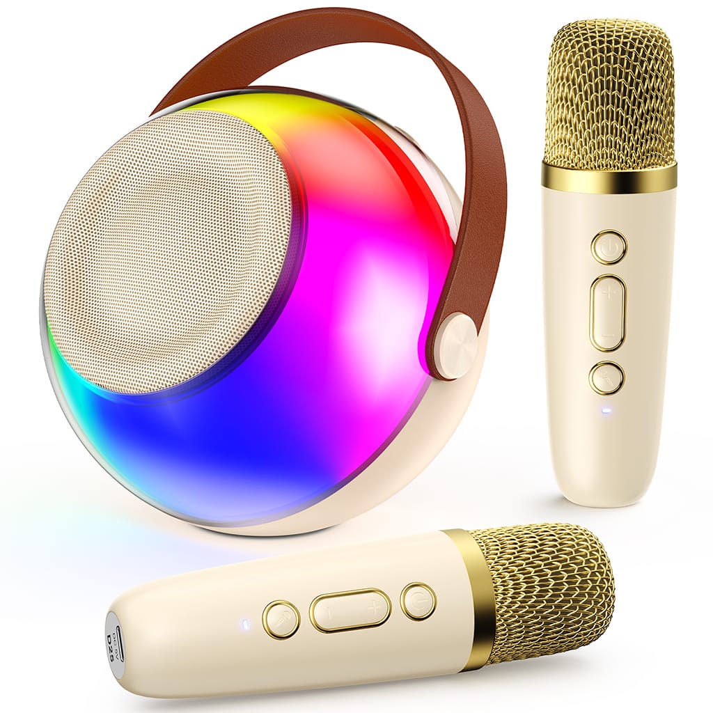 JYX D25 karaoke machine with two wireless microphones
