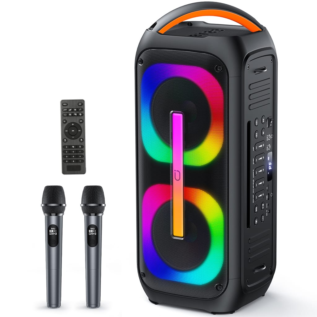 Vocal-Star Portable Karaoke Machine with Bluetooth, 2 Wireless Microphones,  Karaoke System, 60w Speaker, Party Lights Effects, Records Singing