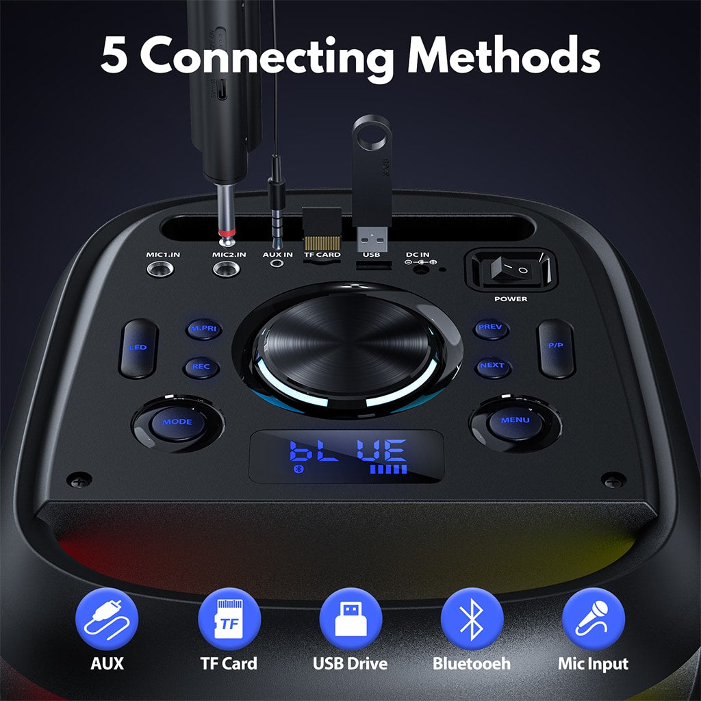 JYX T20 karaoke machine showcasing connectivity with multiple devices for versatile audio sources