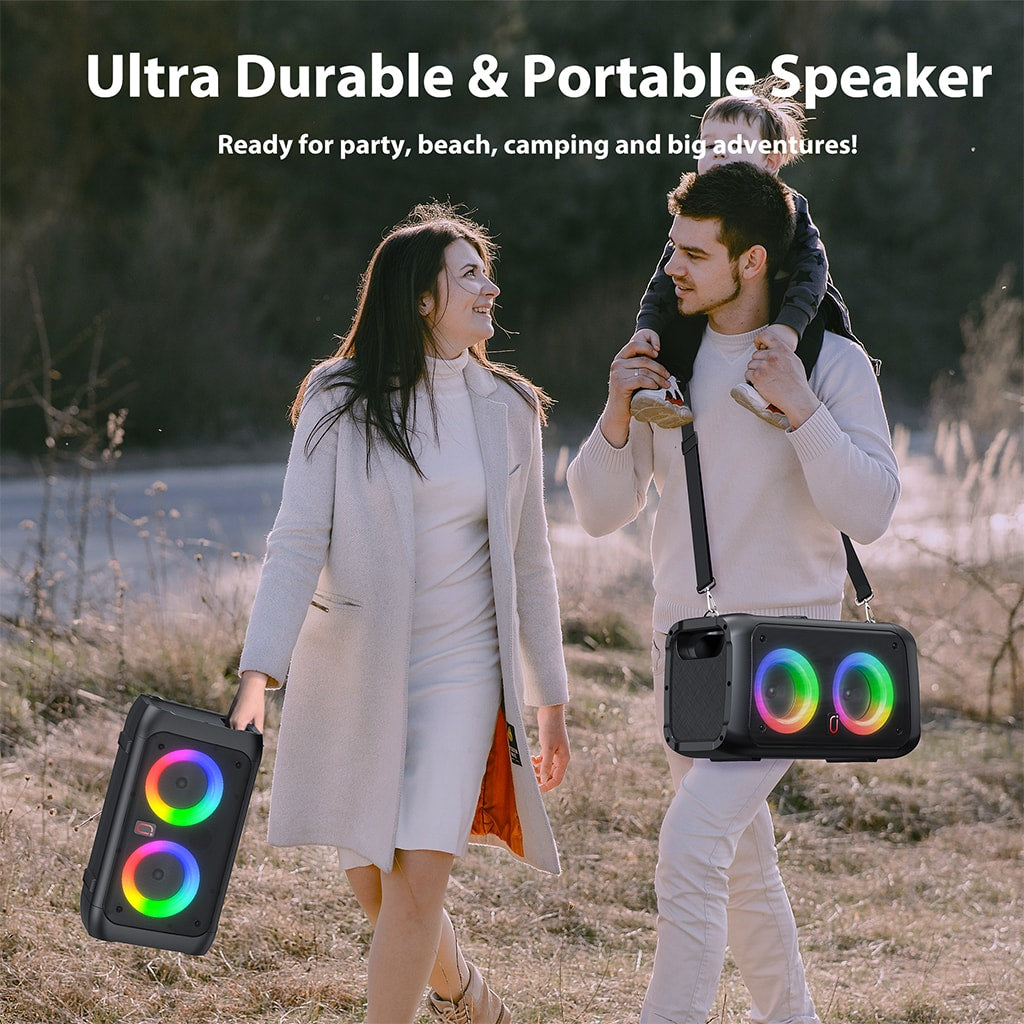 JYX T22 karaoke machine showcasing its compact and portable design for easy transportation