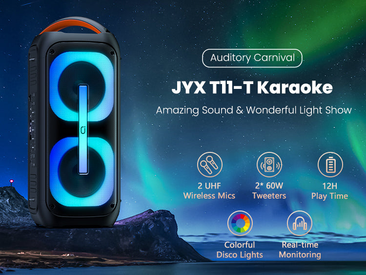 JYX T11-T Karaoke Machine, Bluetooth Party Speaker with 2 Wireless Karaoke  Microphones, Singing Machine Karaoke System with Beat Light Show, MIC  Reverb 