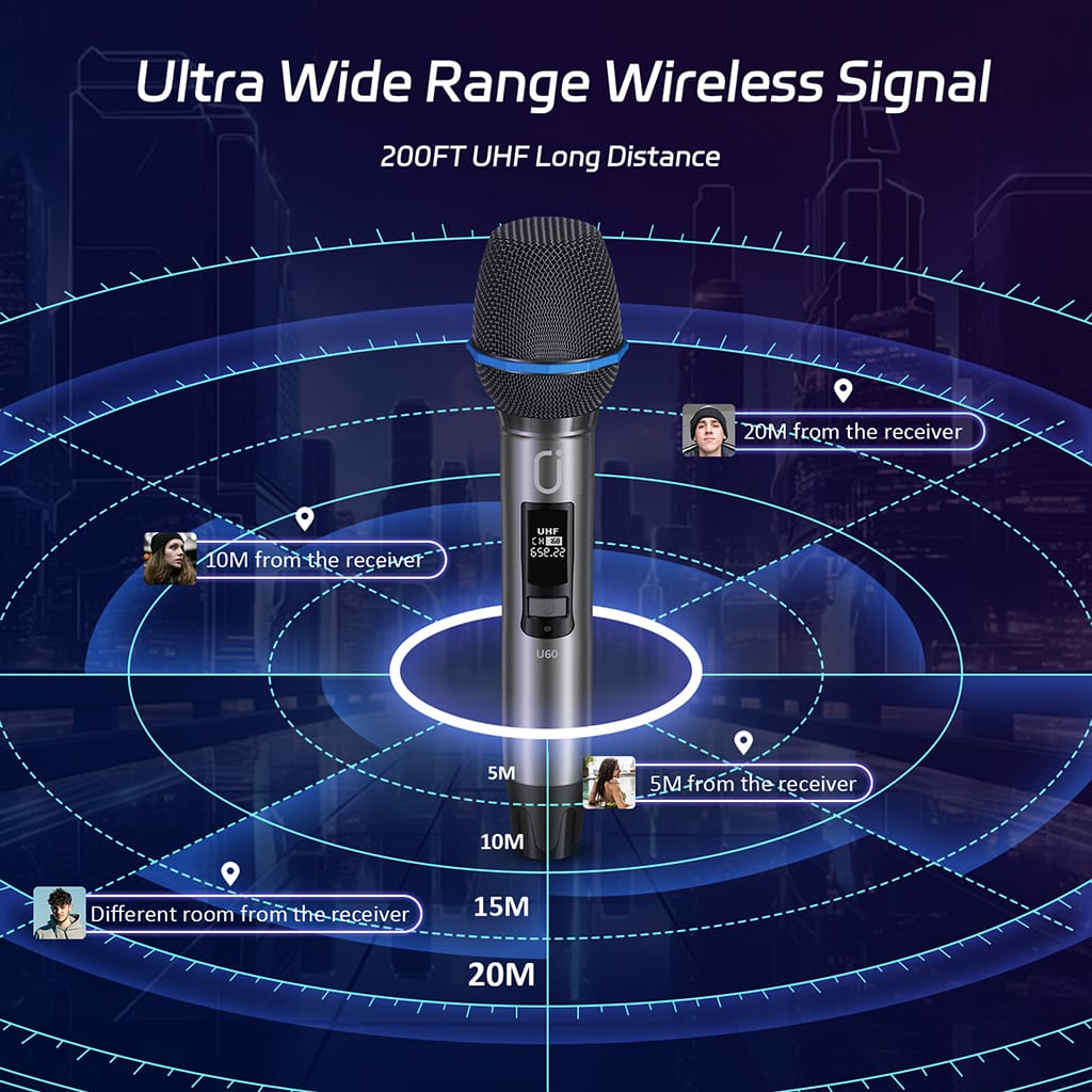 JYX U60 Microphone with Wide Range Wireless Signal Coverage
