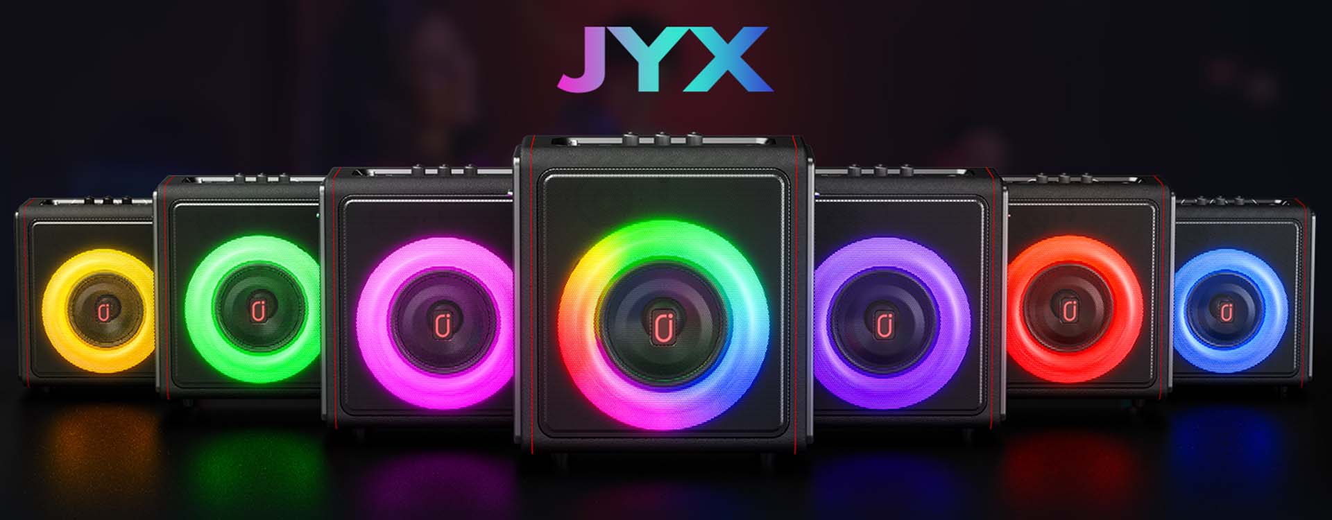 JYX MS75 karaoke speaker with colorful LED lights for an immersive karaoke experience.