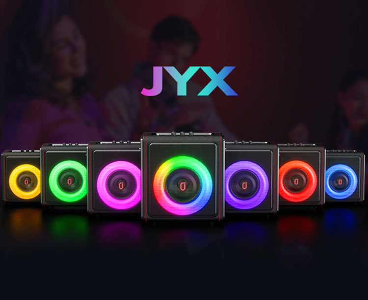 JYX MS75 karaoke speaker with colorful LED lights for an immersive karaoke experience.