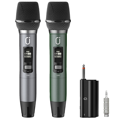 Dual wireless mic jyx u50 rechargeable receiver and transfer 3.5mm adator