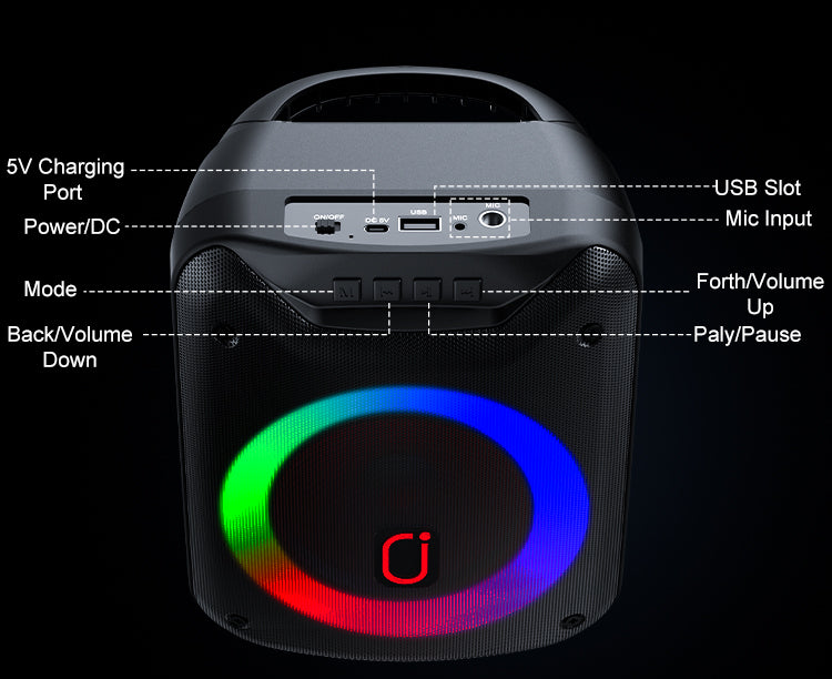 JYX D18 Karaoke Speaker control panel layout with buttons and controls.