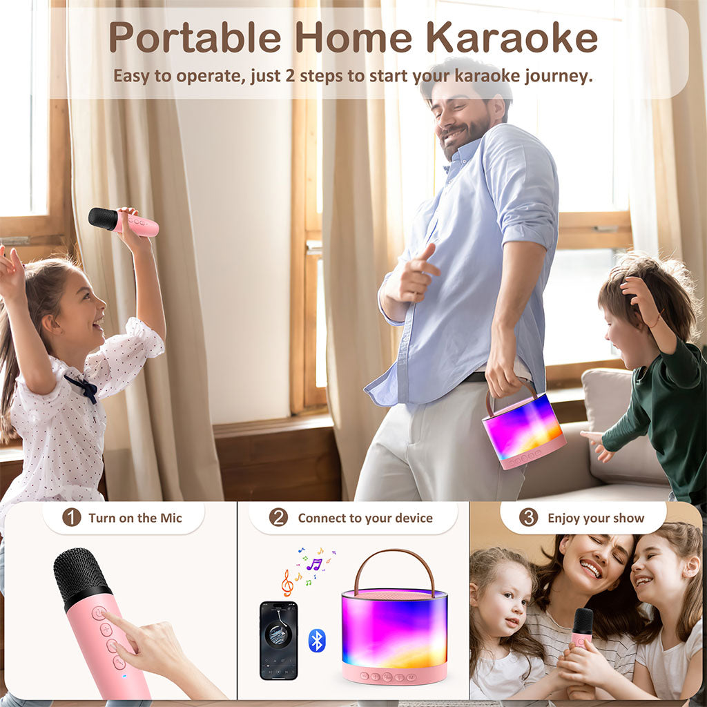 JYX D23 Mini Karaoke Machine for kids with wireless microphones. Portable and easy to operate.