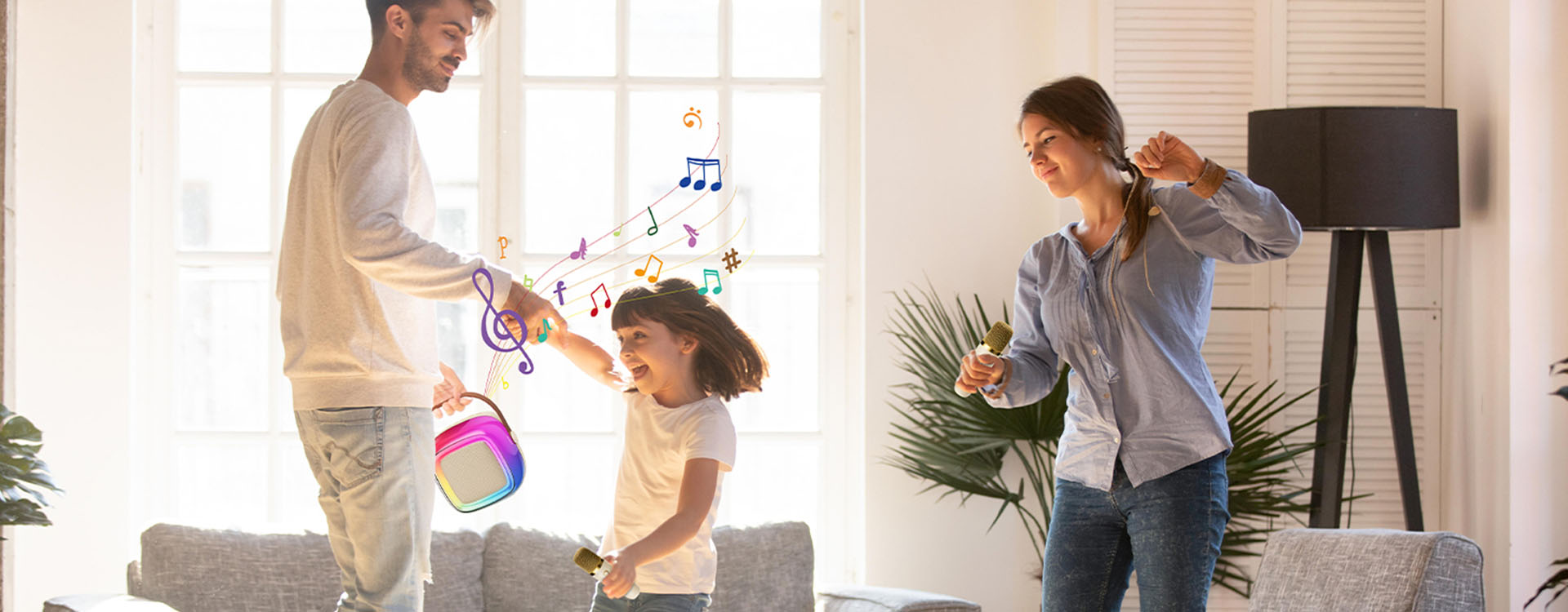 Share happy music time with family using the JYX D32 mini karaoke machine for kids.