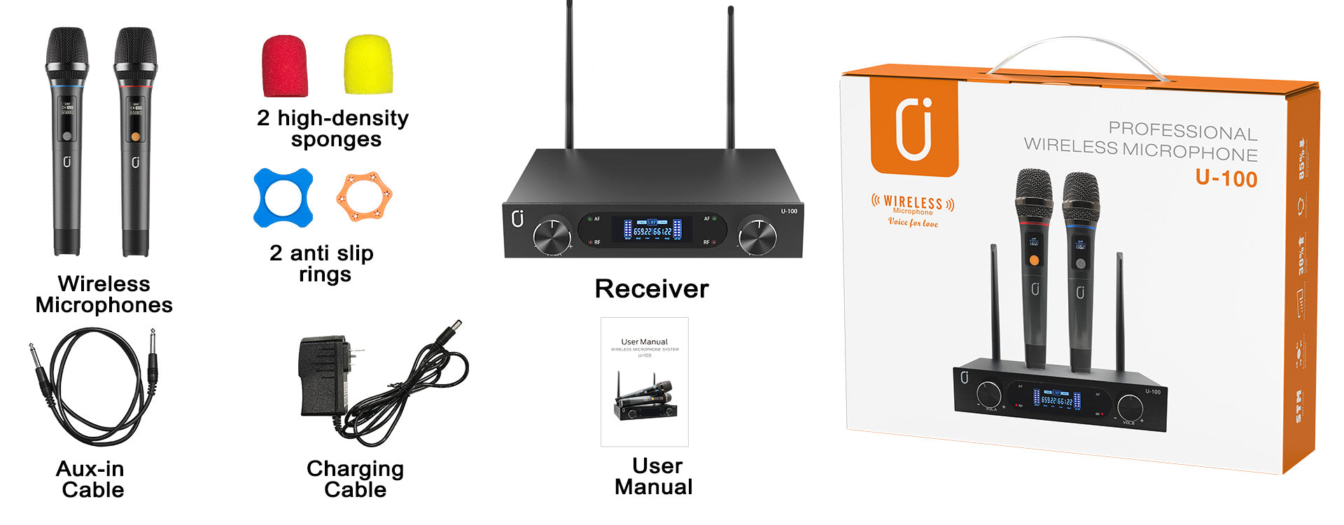 jyx ms001 wireless microphone system packinng accessories