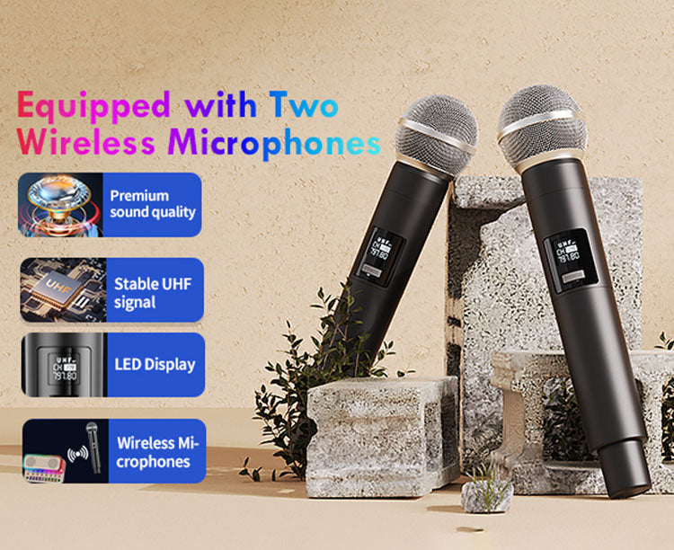JYX S1 wireless karaoke machine with 2 microphones. Premium sound quality, LED display, and stable UHF signal.