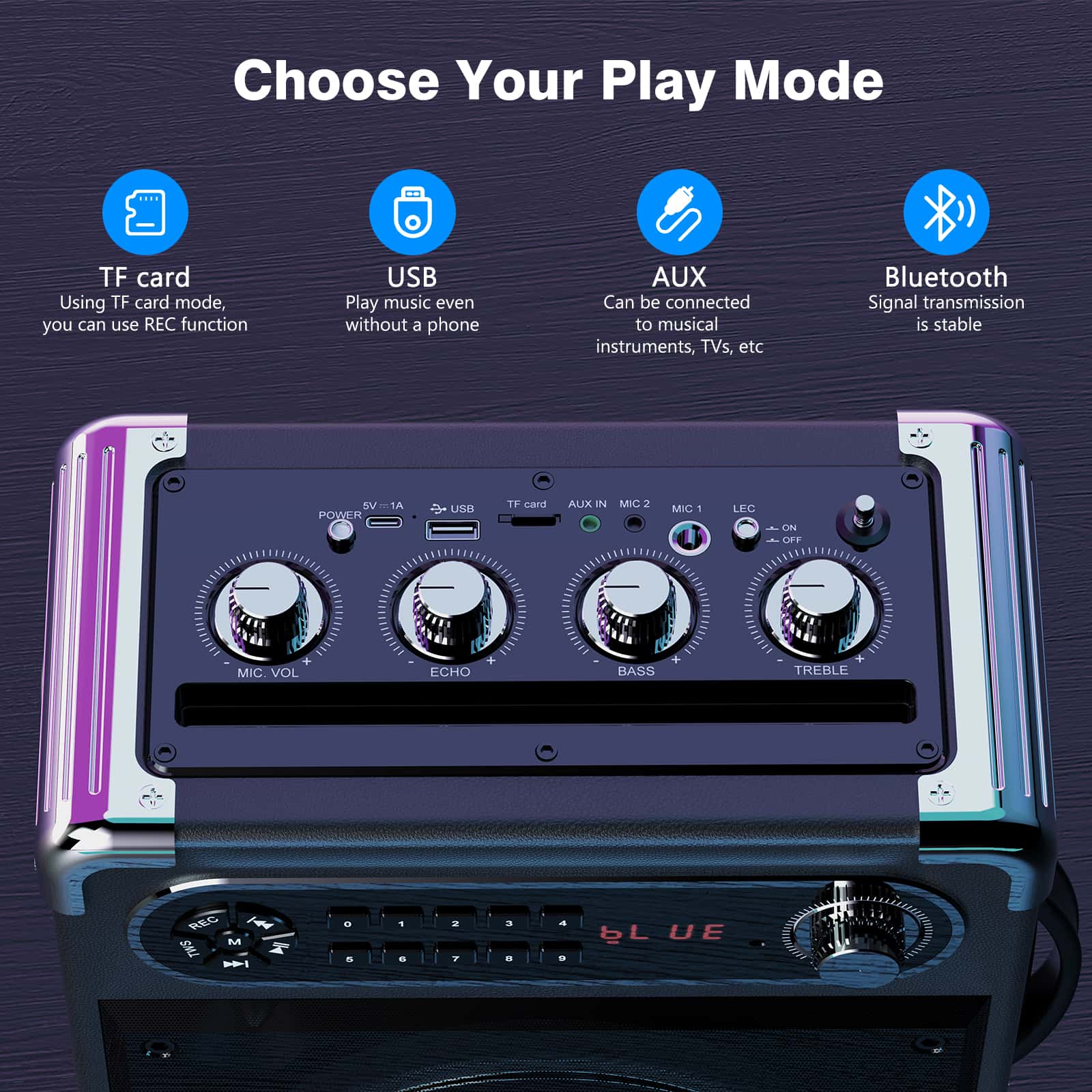 control panel of jyx s55 karaoke machine with bluetooth