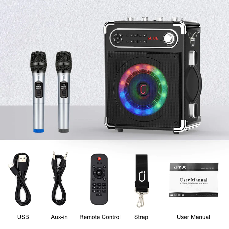 JYX S55 karaoke machine with accessories