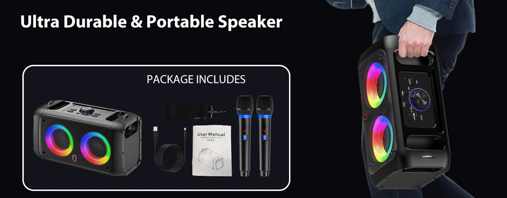 Ultra Durable & Portable Speaker for JYX T20T Portable Karaoke Machine with 2 wireless mics. 