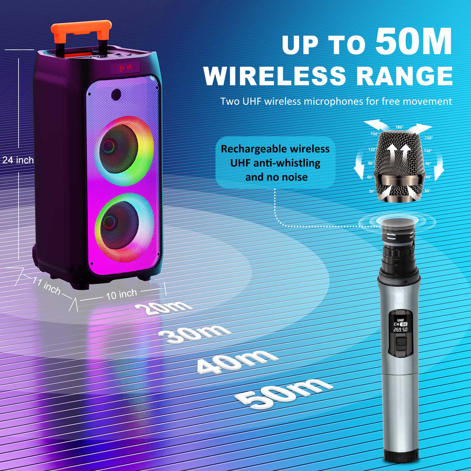 JYX Portable Karaoke Machine With 2 Wireless Mics