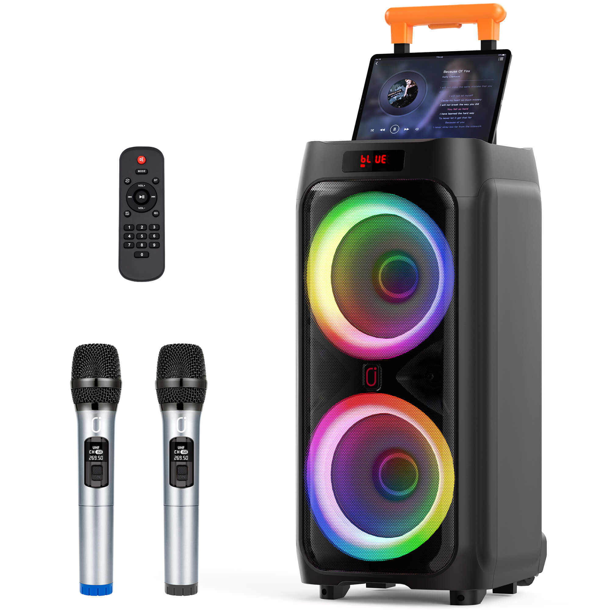 jyx t9 karaoke machine with two wireless microphones for adults