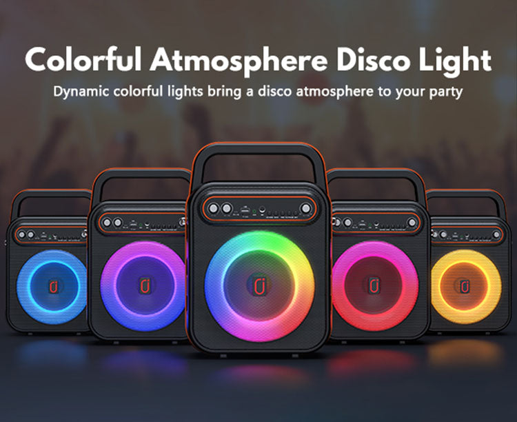 The JYX S67 karaoke machine features colorful atmosphere disco lights. These dynamic, colorful lights effectively create a lively disco atmosphere, enhancing the fun of your party.