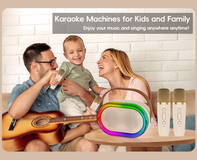 D35 kids' karaoke machine with 2 wireless mics for family fun.