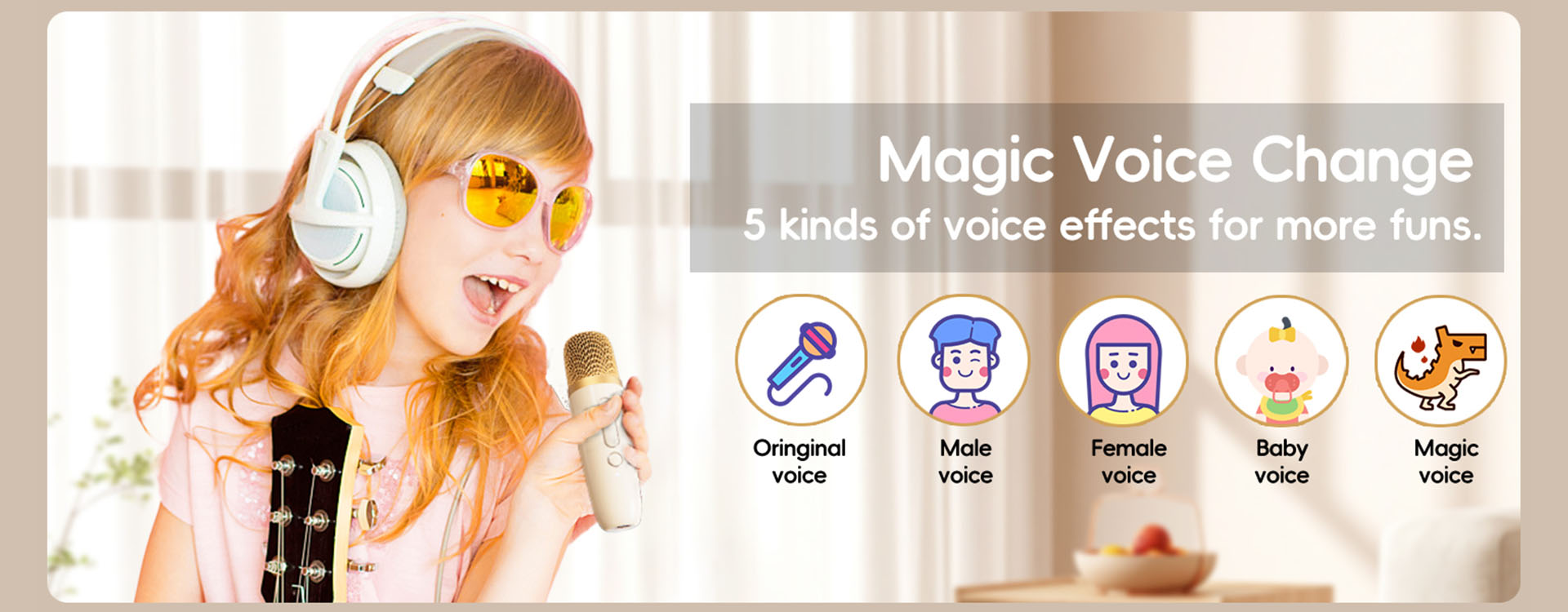 D35 kids' karaoke machine with 5 magic voice effects for endless fun.