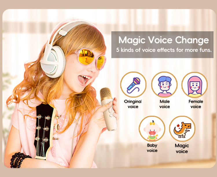 D35 kids' karaoke machine with 5 magic voice effects for endless fun.