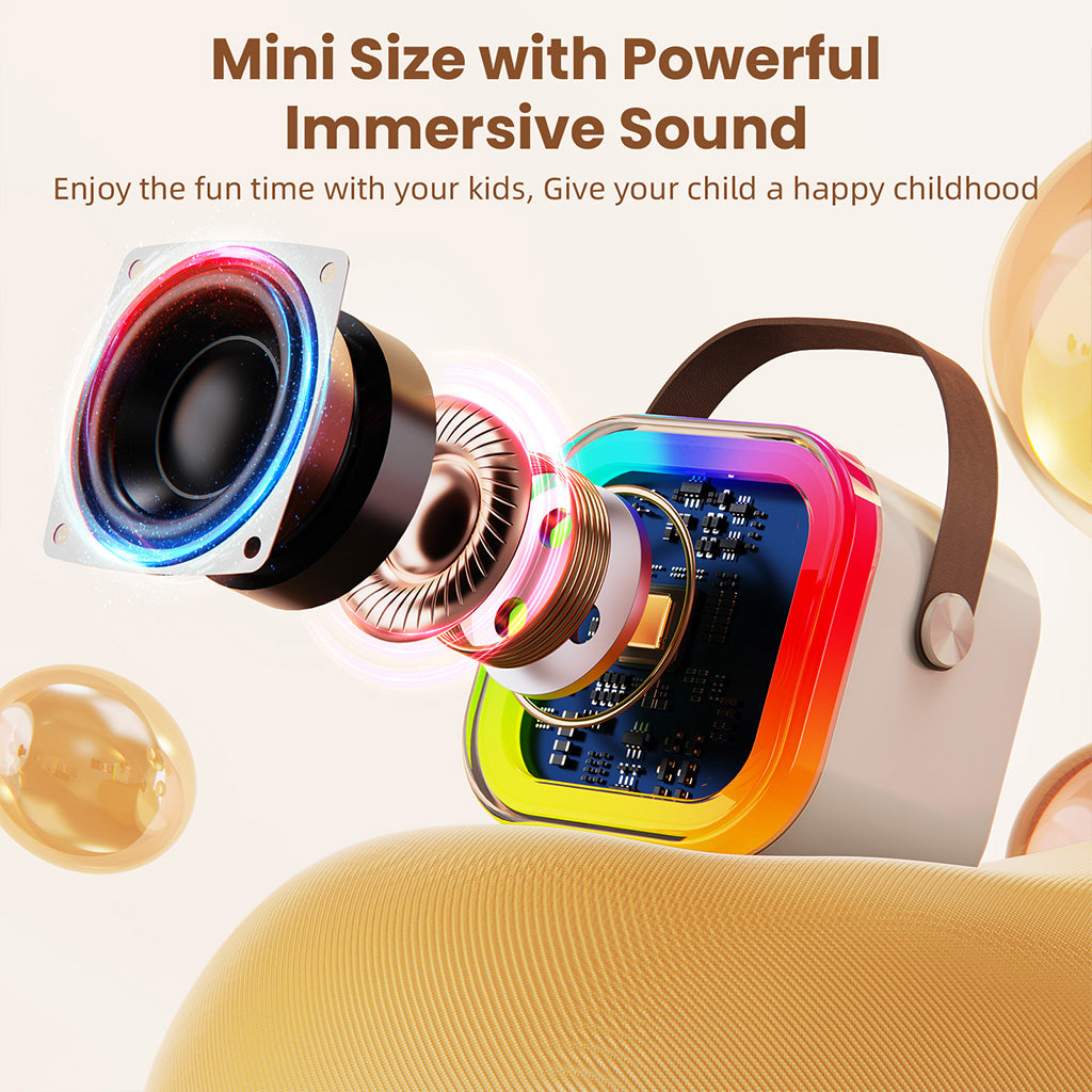 JYX K12 mini karaoke box for kids, compact size with powerful immersive sound for a fun and happy childhood.