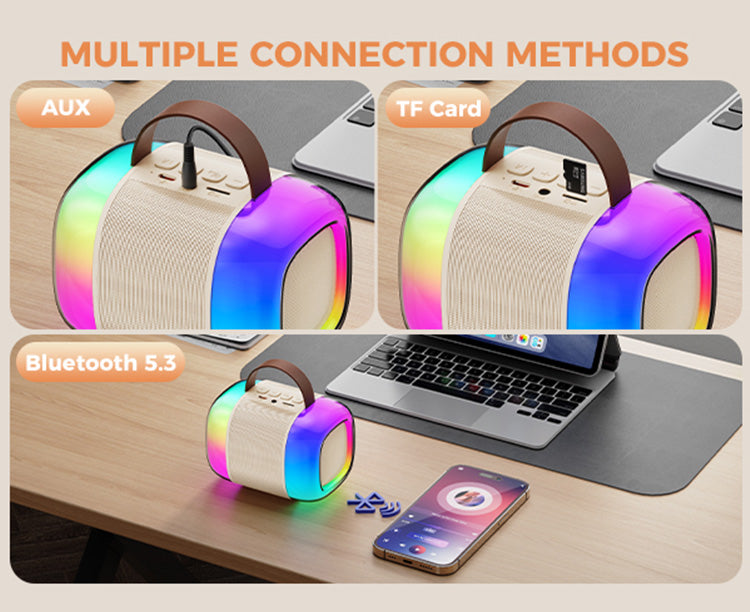 Karaoke machine JYX D33 with AUX, Bluetooth 5.3, and TF card support.