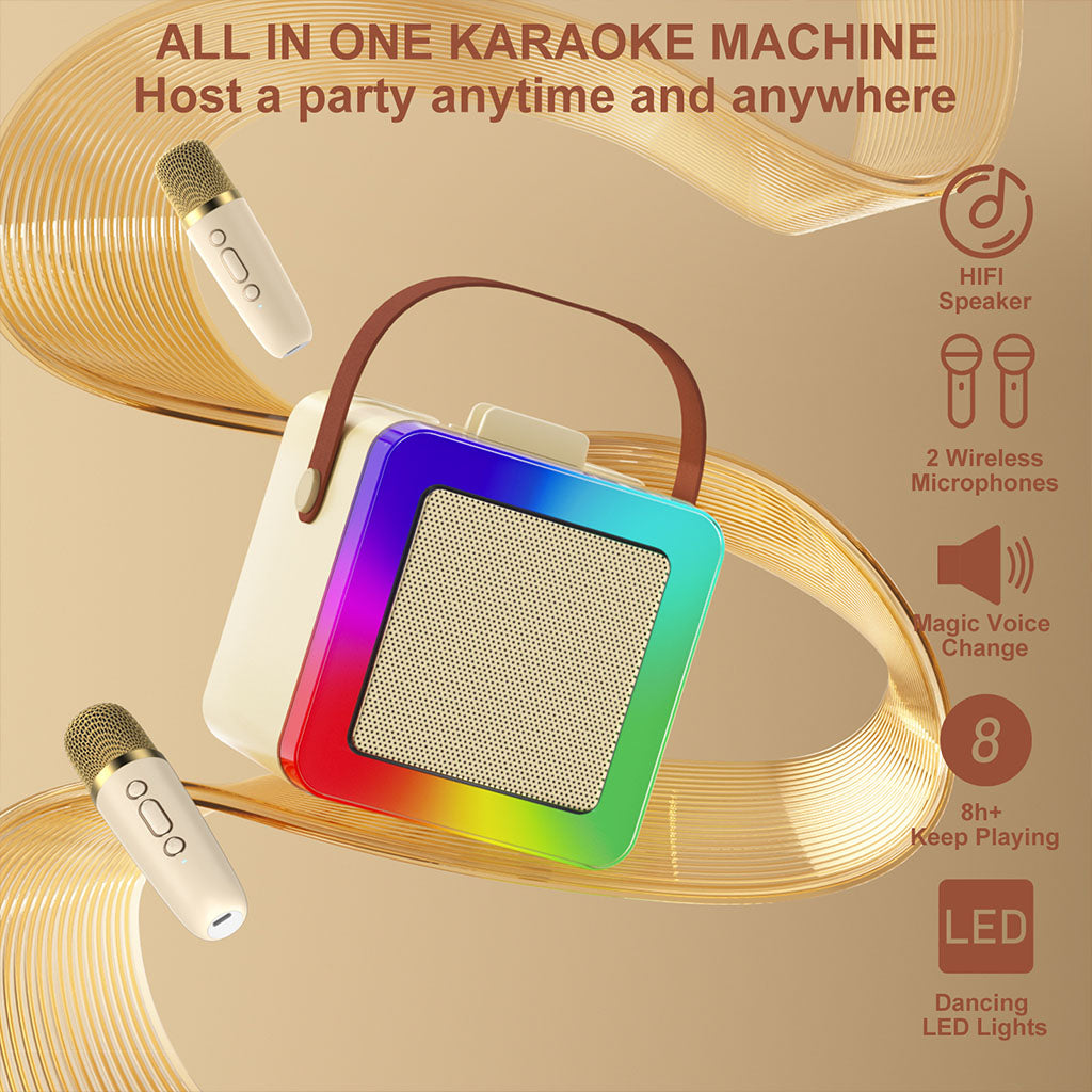 JYX D55 all - in - one karaoke box for parties. It has HIFI speakers, 2 mics, voice - change, 8+ hours of playtime, and dancing LED lights for easy party - hosting anywhere.