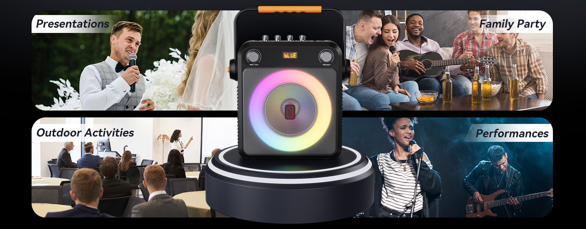 JYX T23-T portable Bluetooth karaoke speaker for presentations, outdoor activities, family parties, and performances. Ideal for any event.