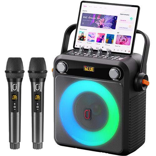 T23T portable blutooth karaoke machine for adults with 2 wireless microphones.