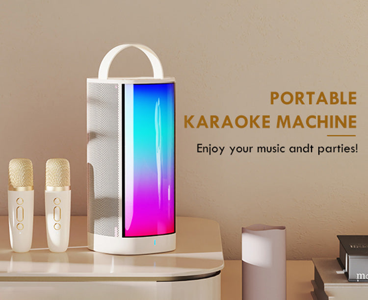 JYX D31 portable karaoke machine with 2 wireless mics, perfect for enjoying music and parties anywhere.