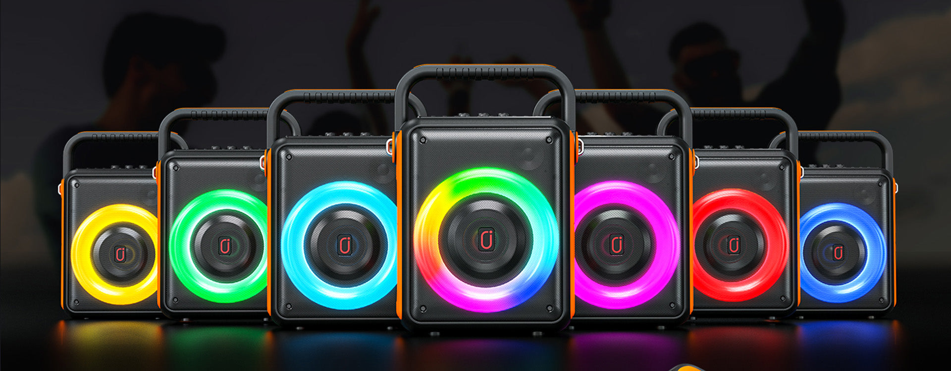 The JYX S65 portable outdoor Bluetooth speaker having 2 wireless microphones comes with 7 different light modes, making it visually appealing.