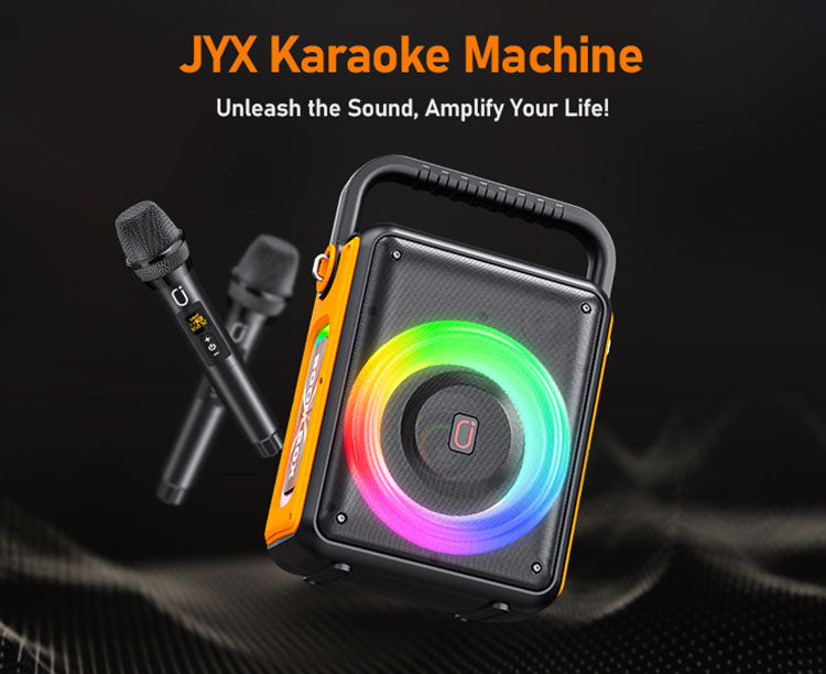 The JYX S65 portable outdoor Bluetooth speaker featuring 2 wireless microphones functions as a JYX Karaoke Machine, allowing you to unleash powerful sound and enrich your life.