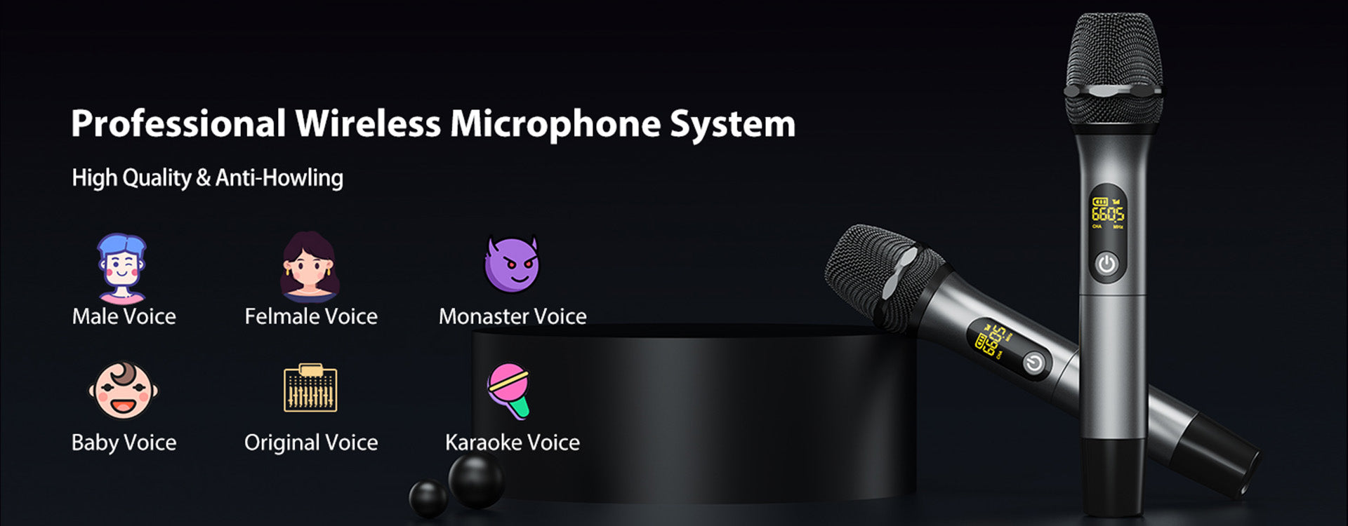 JYX NX202 stereo karaoke machine with wireless mic system, anti-howling, and multiple voice modes.