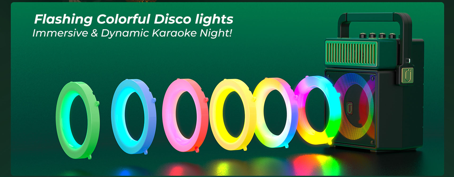 JYX MS73 Singing Machine with disco light, featuring flashing colorful disco lights for an immersive karaoke experience.