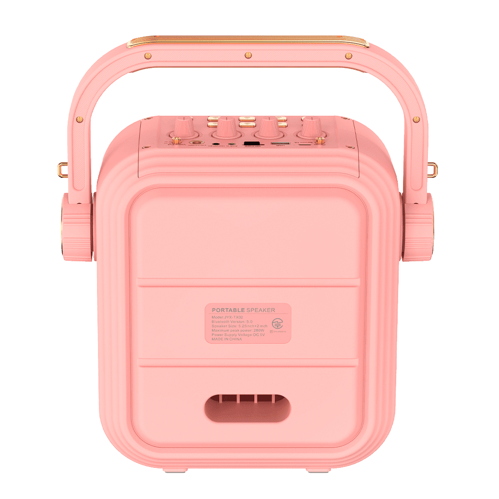 JYX TX02 portable karaoke speaker in pink - back view